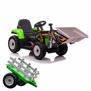 Excavator electric + remorca Kinderauto Farm Traktor 60W 12V RC, Bluetooth  Verde