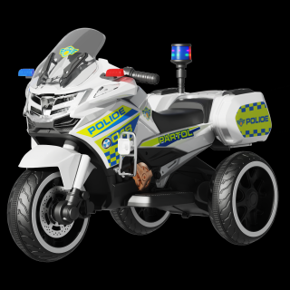 Motocicleta cu 3 roti, Kinderauto POLICE BJML5188 60W, 6V cu scaun tapitat, culoare alba