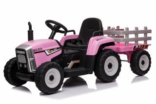 Tractoras electric Kinderauto BJ-611 60W 12V cu remorca si telecomanda  Roz