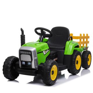 Tractoras electric Kinderauto BJ-611 60W 12V cu remorca si telecomanda  Verde