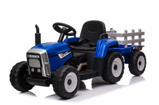 Tractoras electric pentru copii, Kinderauto BJ-611, 60W 12V, cu remorca si telecomanda, albastru