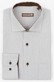 Camasa alba regular fit cu carouri maro si bleumarin