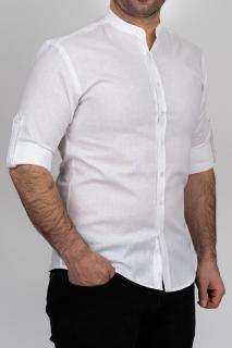 Camasa barbati alba slim fit din in cu guler tunica PREMIUM