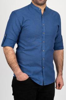 Camasa barbati navy regular fit din in cu guler tunica PREMIUM