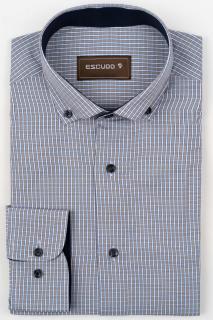 Camasa barbati regular fit alba cu caro maro si albastru 2XL