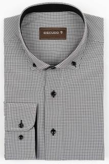 Camasa barbati regular fit alba cu caro negru si gri