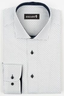 Camasa barbati regular fit alba cu imprimeu bleumarin 2XL-4XL