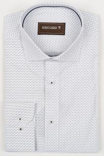 Camasa barbati regular fit alba cu imprimeu bleumarin si maro - 2XL