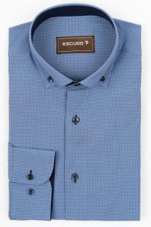 Camasa barbati regular fit albastra cu caro alb si bleumarin 2XL