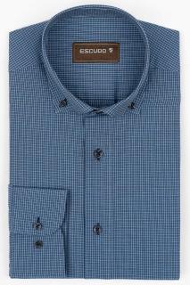 Camasa barbati regular fit albastra cu caro bleu si bej