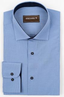 Camasa barbati regular fit bleu cu caro gri si alb