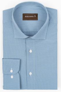 Camasa barbati regular fit bleu cu caro verde si alb