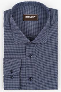 Camasa barbati regular fit bleumarin cu carouri mici albe 2XL - 4XL