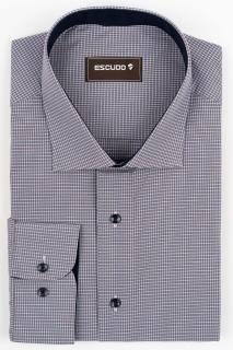 Camasa barbati regular fit maro cu carouri mici albe si albastre 2XL - 4XL