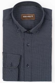 Camasa barbati regular fit neagra cu caro alb si bleu