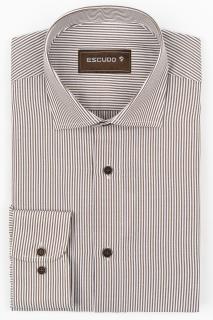 Camasa barbati slim fit alba cu dungi maro