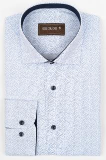 Camasa barbati slim fit alba cu imprimeu albastru si negru 2XL CONFORT