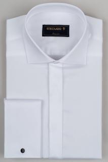 Camasa barbati slim fit  alba cu manseta dubla si nasturi ascunsi PLATINUM - EASY CARE