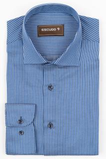 Camasa barbati slim fit albastra cu dungi albe