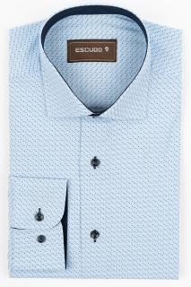 Camasa barbati slim fit bleu cu imprimeu bleumarin si maro