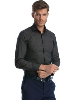 Camasa cu lycra bleumarin slim fit cu imprimeuri maro