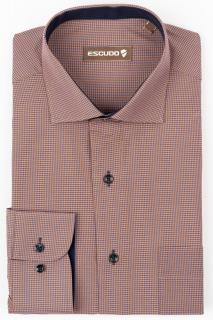 Camasa maro cu carouri bleumarin regular fit
