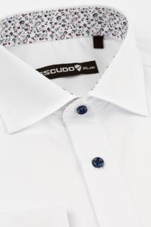 Camasa slim alba cu insertii florale si nasturi albastri-2XL