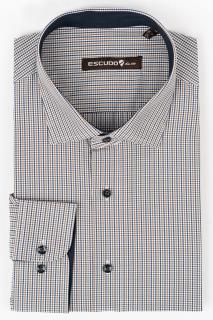 Camasa slim cu carouri maro si bleumarin 2XL