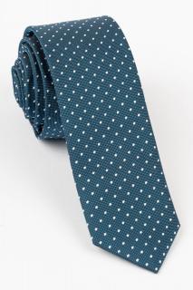 Cravata ingusta albastra cu buline albe