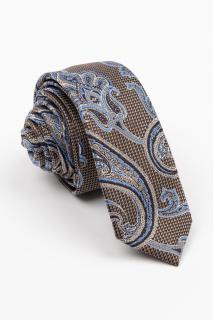 Cravata ingusta neagra cu insertie geometrica bej si model paisley alb si bleu