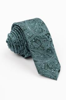 Cravata ingusta neagra cu model paisley verde si bleu