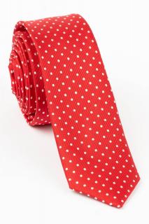 Cravata ingusta rosie cu buline albe
