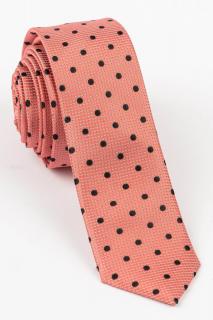 Cravata ingusta roz cu buline negre