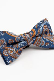 Papion albastru cu model paisley ruginiu si bleu