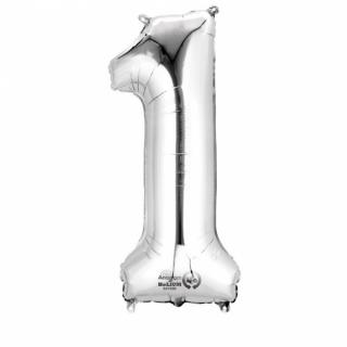 Balon folie cifra 1 argintiu 100 cm