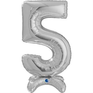 Balon folie cifra 5 argintiu Stand Up 64 cm