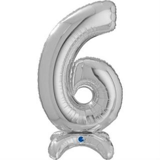 Balon folie cifra 6 argintiu Stand Up 64 cm