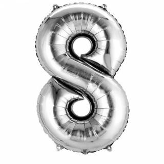 Balon folie cifra 8 argintiu 100 cm