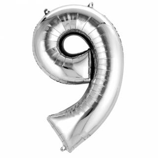 Balon folie cifra 9 argintiu 100 cm