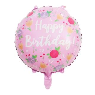 Balon folie Happy Birthday roz flori 45 cm