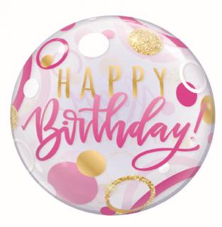 Balon folie Happy Birthday transparent roz 45 cm