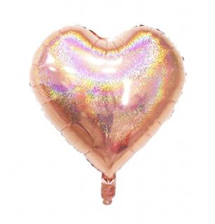 Balon folie inima holograma rose gold 45 cm