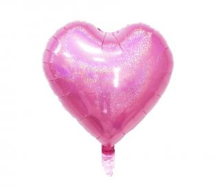 Balon folie inima holograma roz 45 cm