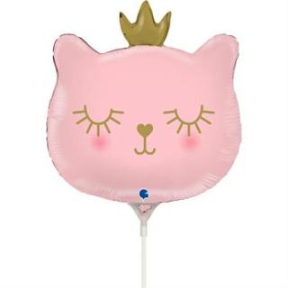 Balon folie mini figurina cap pisica roz 30 cm