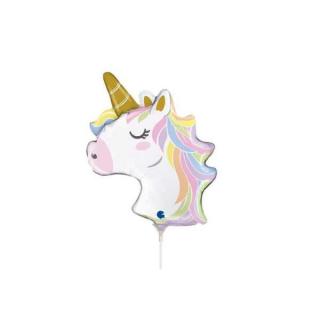 Balon folie mini figurina cap Unicorn macaron 30 cm