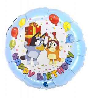 Balon folie rotund Bluey and Bingo Happy Birthday 46 cm