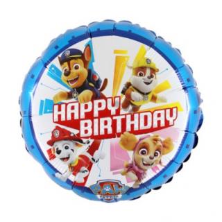 Balon folie rotund Paw Patrol Happy Birthday albastru 46 cm