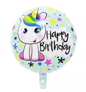Balon folie rotund unicorn Happy Birthday 45 cm