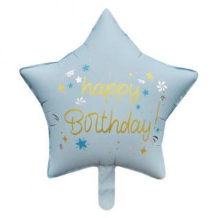 Balon folie stea albastru Happy Birthday 45 cm