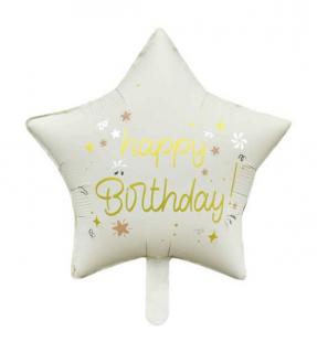 Balon folie stea crem Happy Birthday 45 cm
